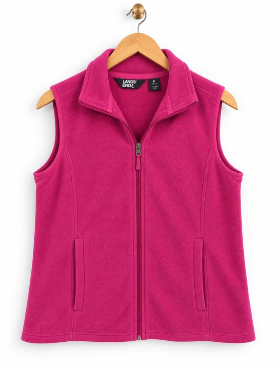 Jackets & Blazers - Lands’ End Fuchsia Pink Fleece Vest Medium Full Zip Cozy Layering